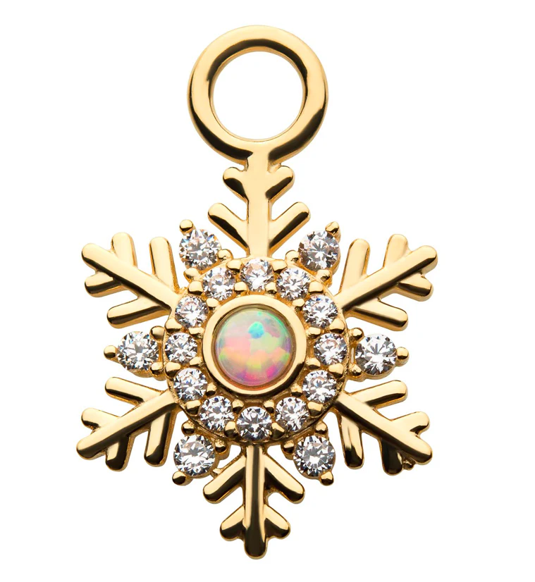 14kt Gold Snowflake White Opalite And Clear CZ Charm - Mrs Treak