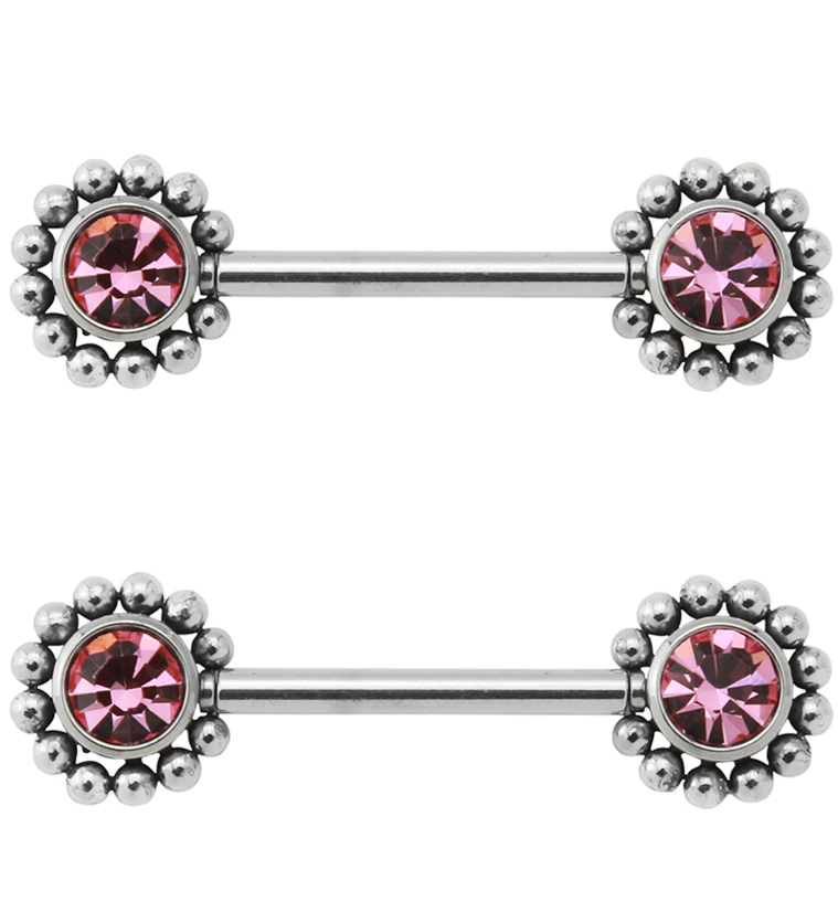 14G Pink Gem Verge Threadless Nipple Ring Barbells - Mrs Treak