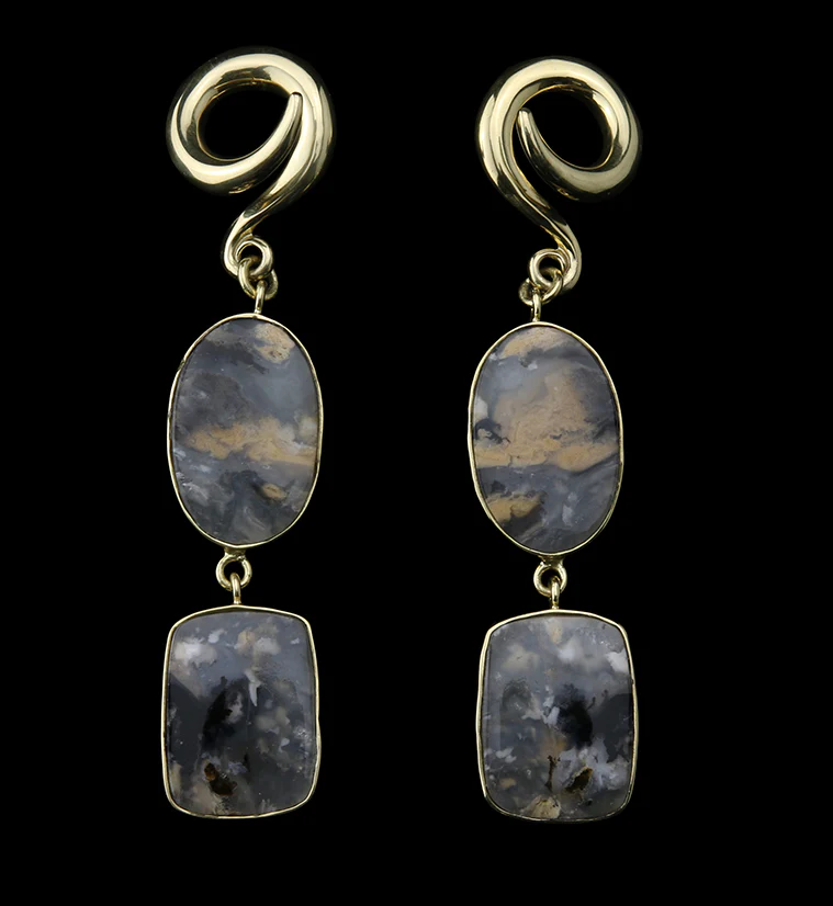 Double Tiger Dendritic Agate Stone Ear Weights Version 4 - Mrs Treak