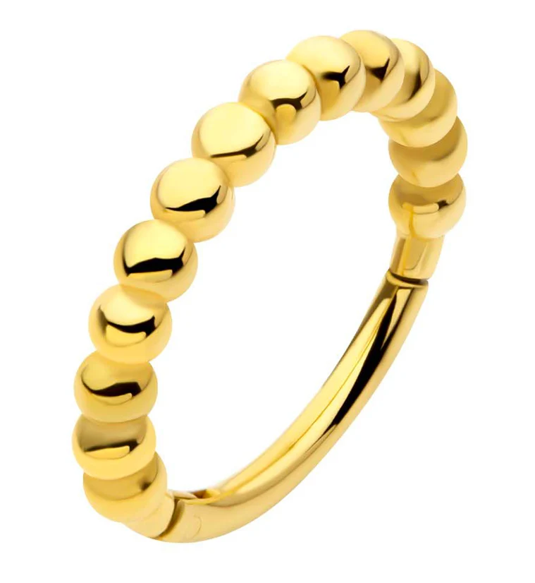 Gold PVD Spherical Beaded Stainless Steel Hinged Segment Ring - Mrs Treak