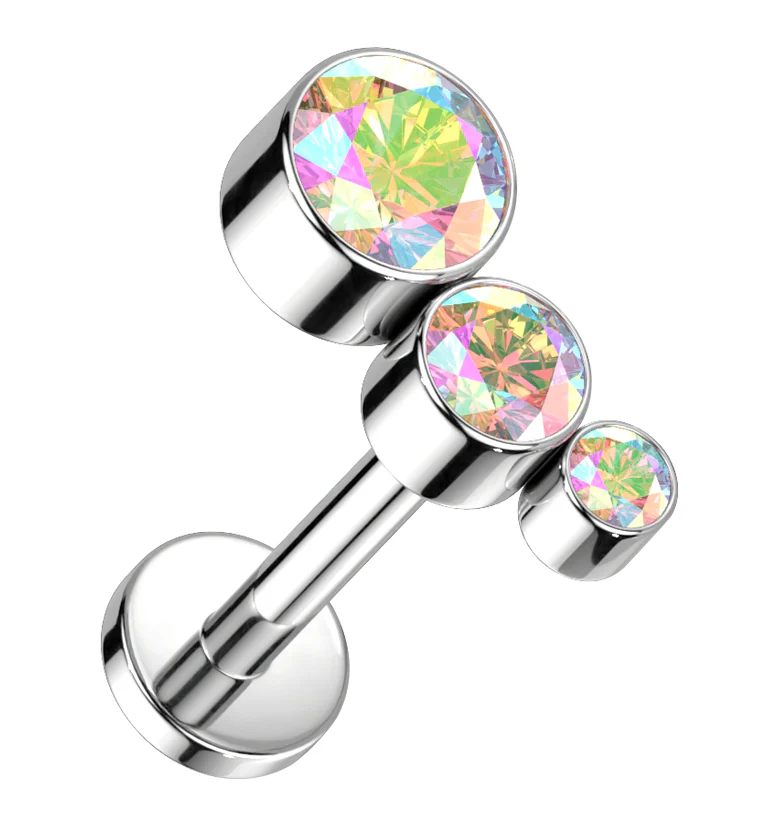 Crescendo Rainbow Aurora CZ Titanium Internally Threaded Labret - Mrs Treak