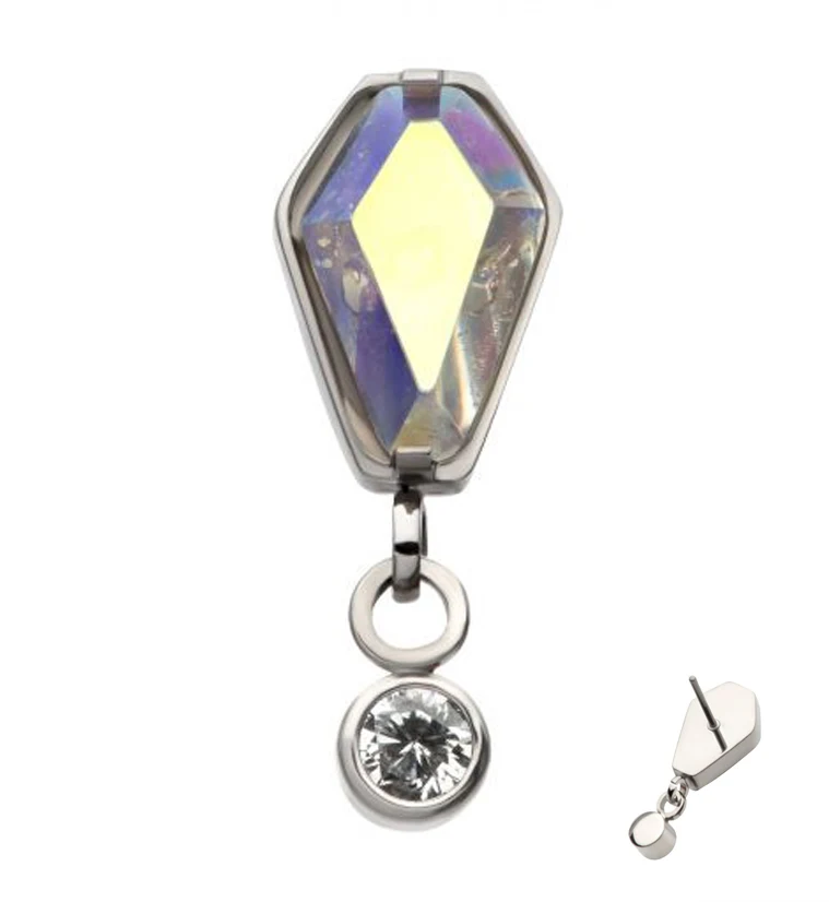 Coffin Rainbow Aurora CZ Dangle Clear CZ Threadless Top - Mrs Treak