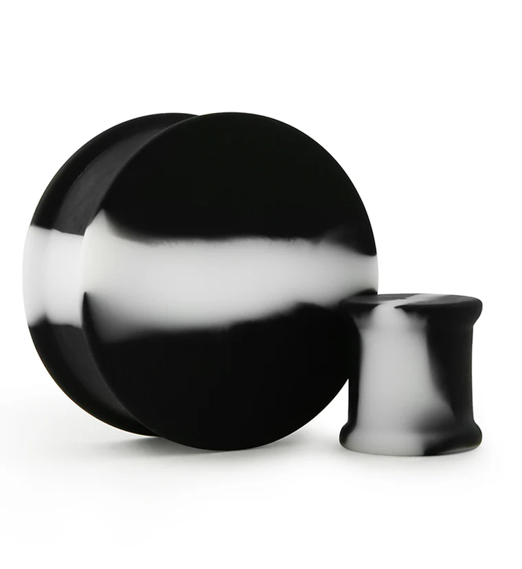 Black And White Double Flare Silicone Plugs - Mrs Treak