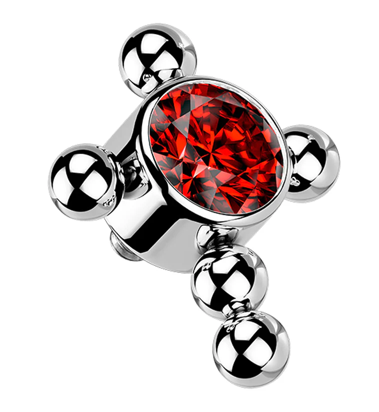 Beaded Cross Red CZ Titanium Internally Threaded Top - Mrs Treak