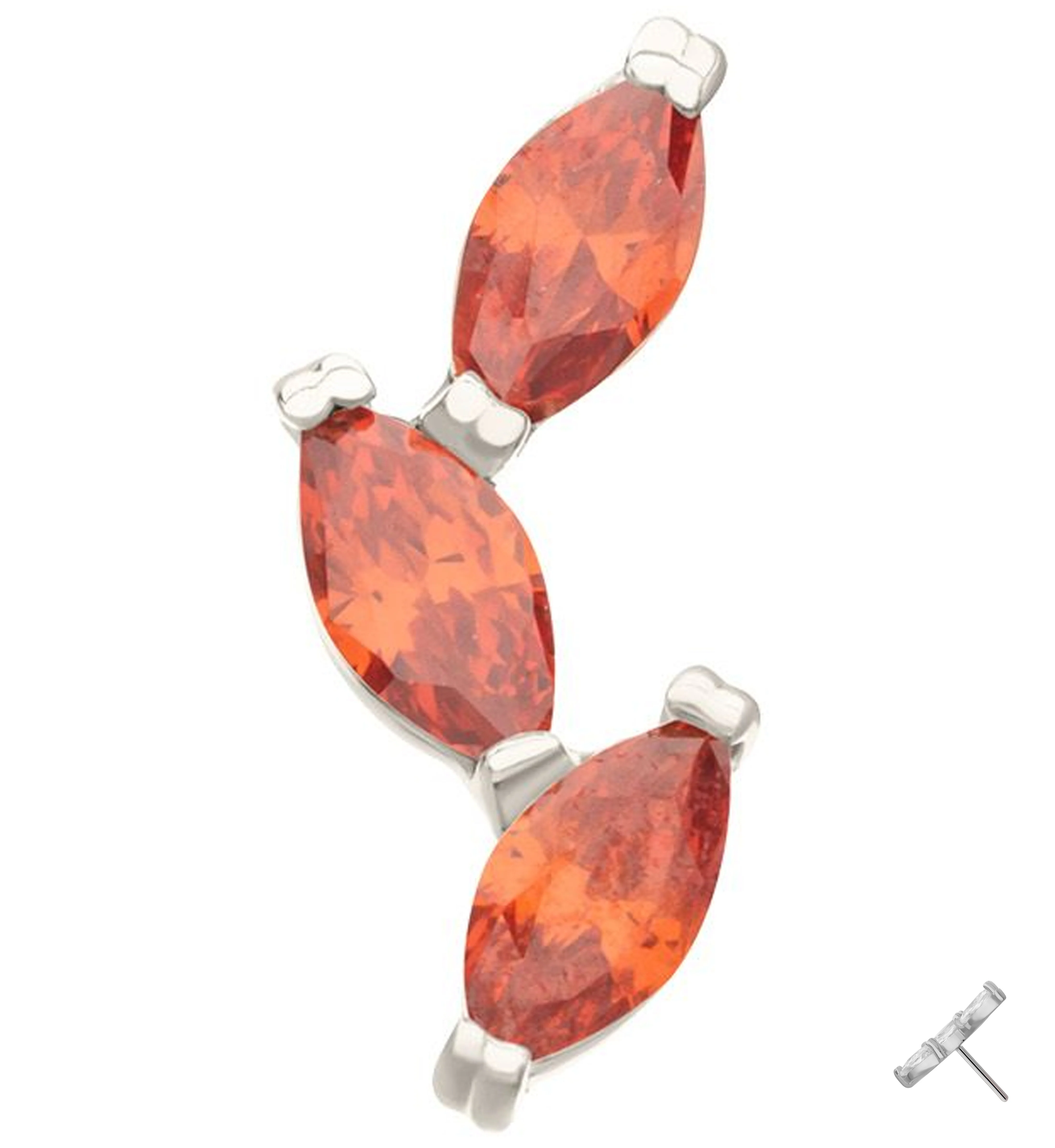 14kt White Gold Triple Marquise Vine Red CZ Threadless Top - Mrs Treak