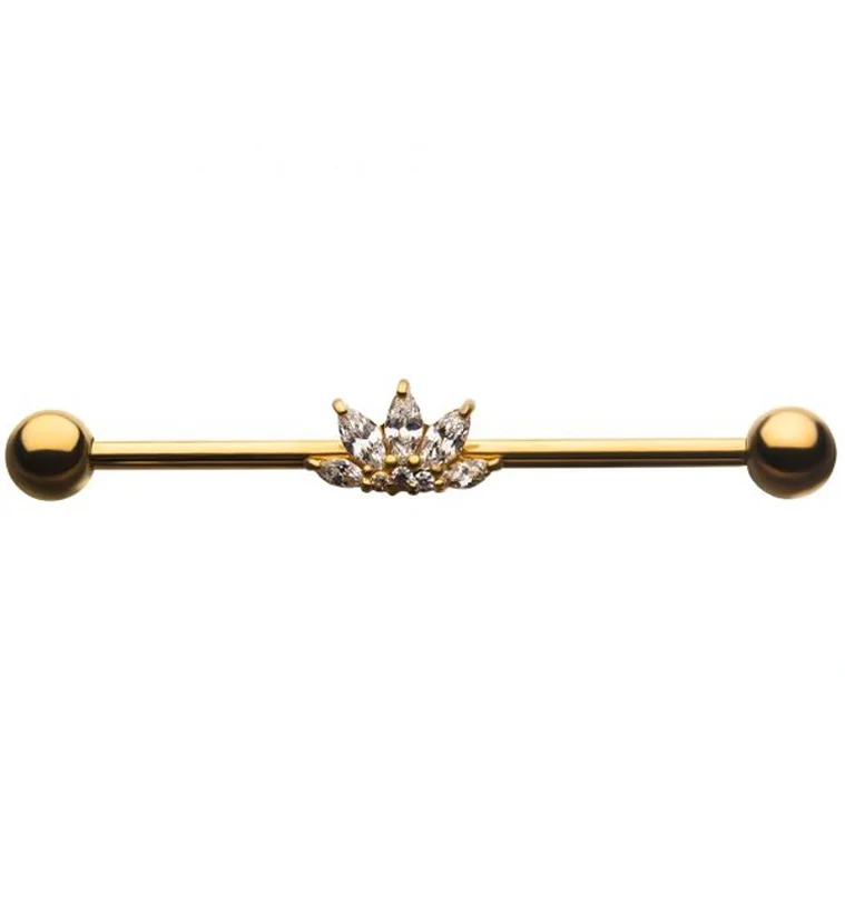 Lotus Flower CZ Gold PVD Industrial Barbell - Mrs Treak