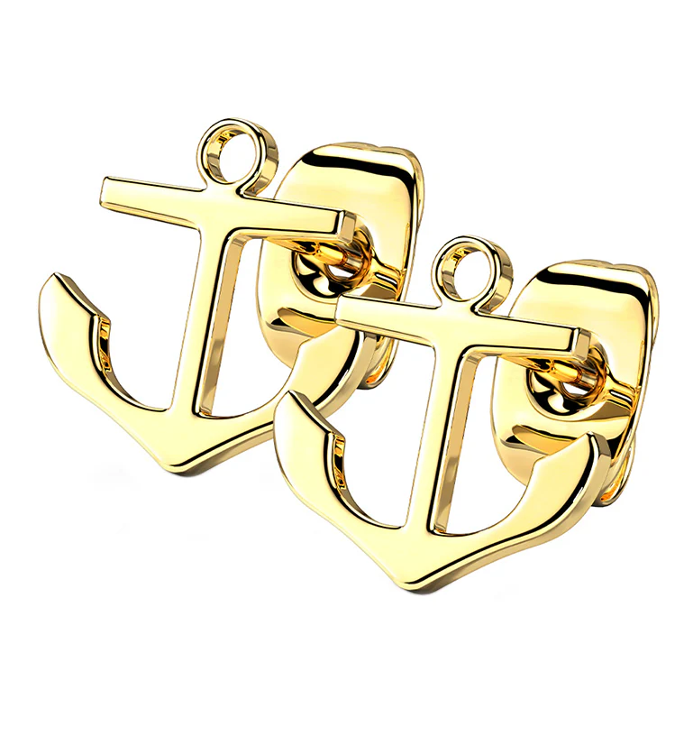 Gold PVD Anchor Stainless Steel Earrings - Mrs Treak