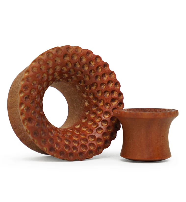 Hammered Saba Wood Mayan Flare Tunnel Plugs - Mrs Treak