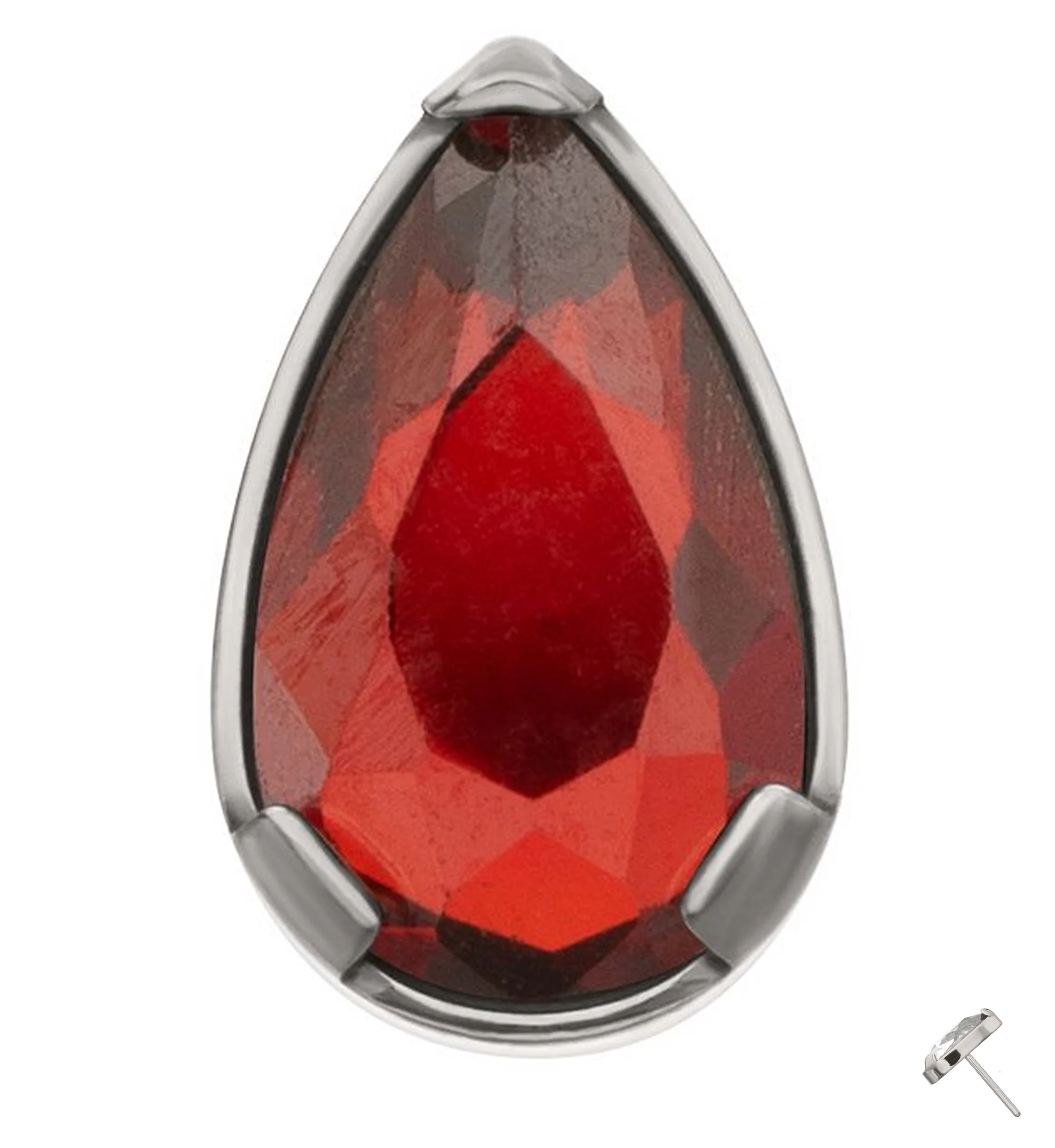 Prong Set Red Garnet Teardrop CZ Titanium Threadless Top - Mrs Treak