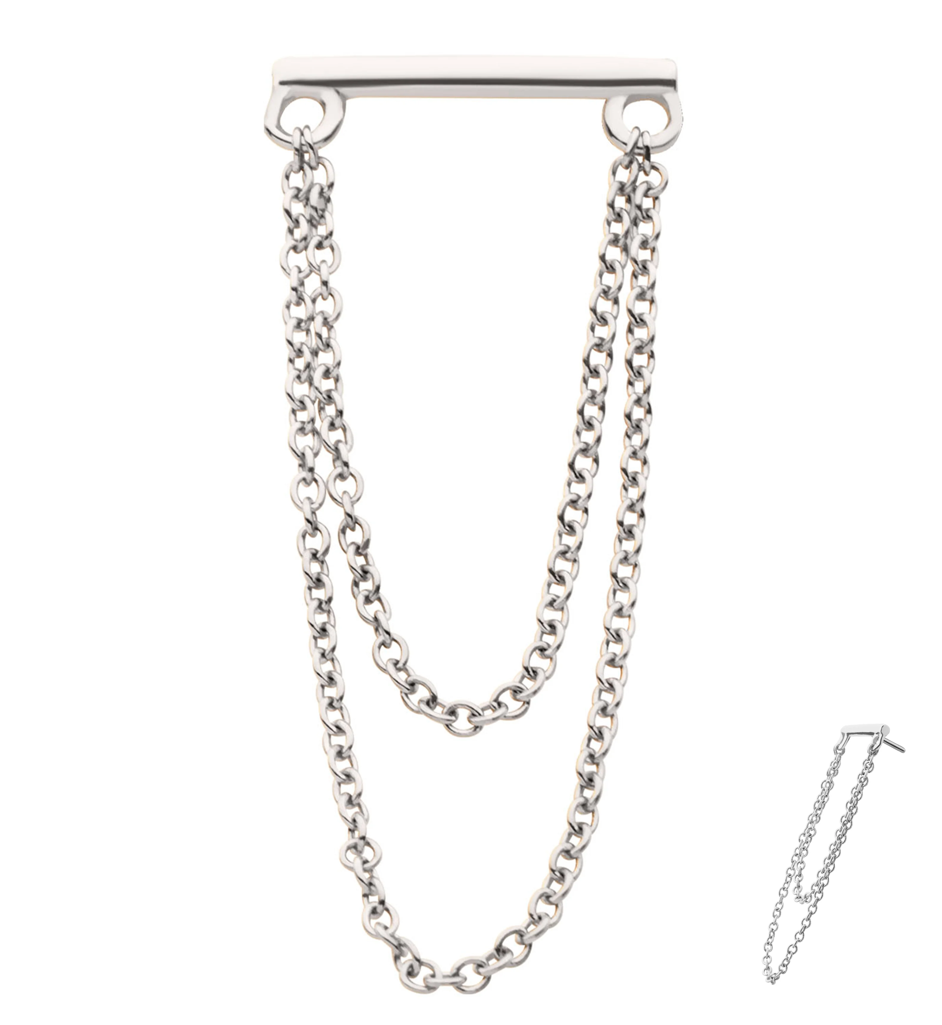 14kt White Gold Straight Bar Double Dangle Chain Threadless Top - Mrs Treak