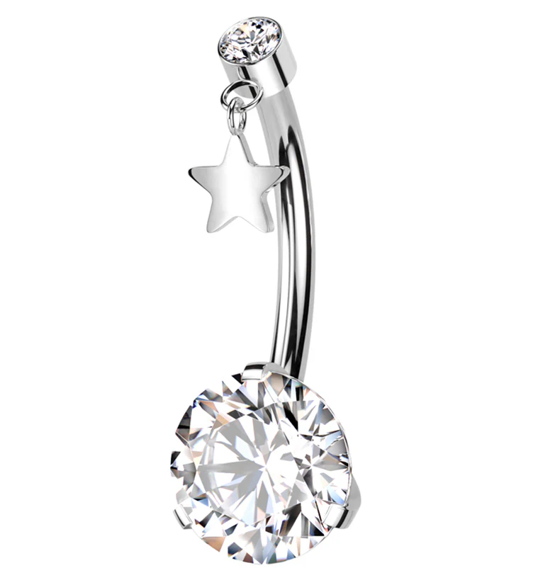 Clear CZ Dangle Star Titanium Threadless Belly Button Ring - Mrs Treak
