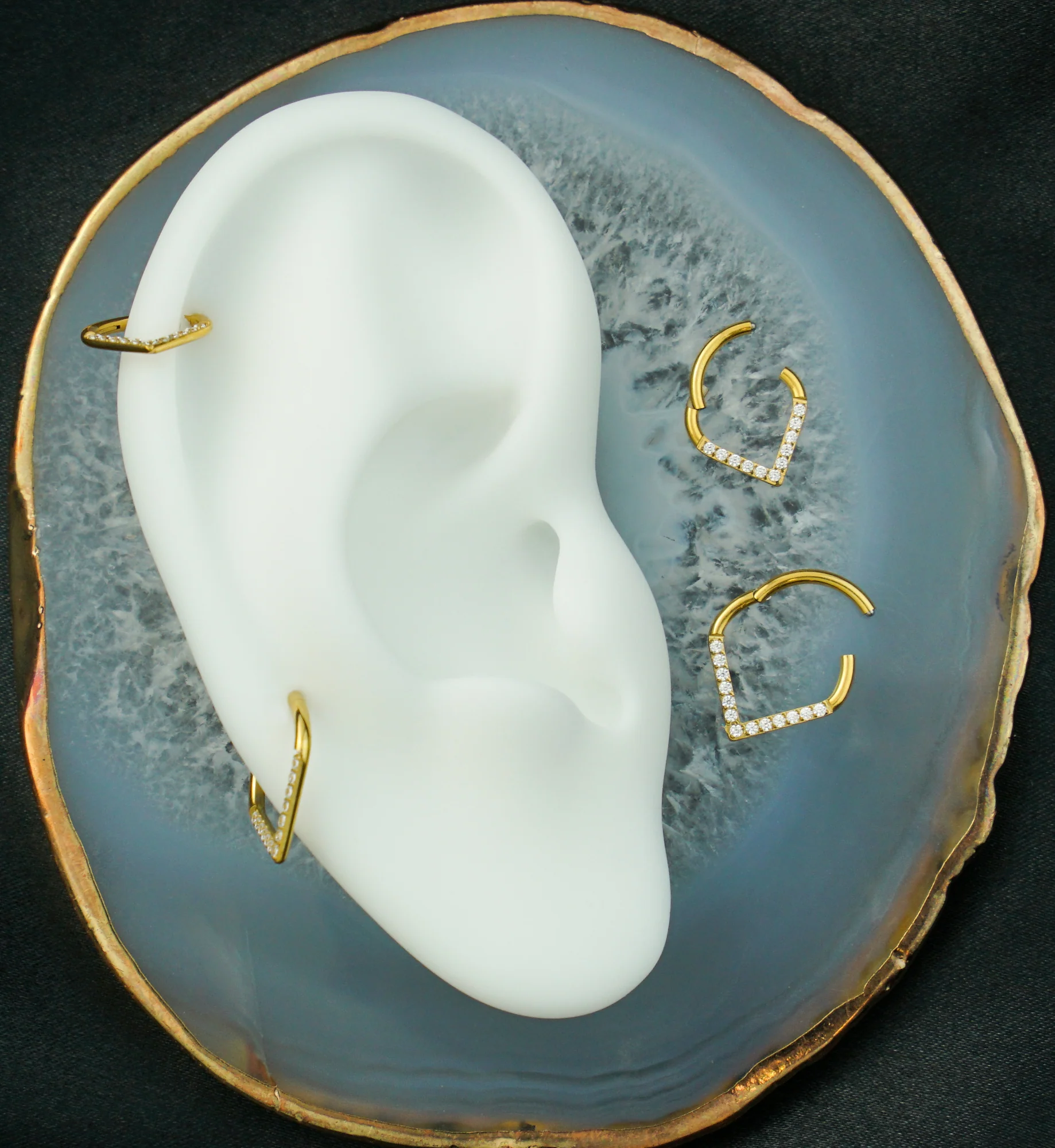 Gold PVD Point Clear CZ Stainless Steel Hinged Segment Ring - Mrs Treak