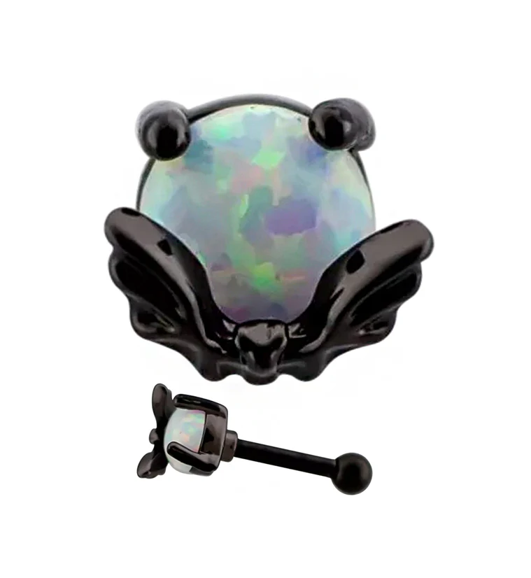 Black PVD Bat And Moon White Opalite Cartilage Barbell - Mrs Treak