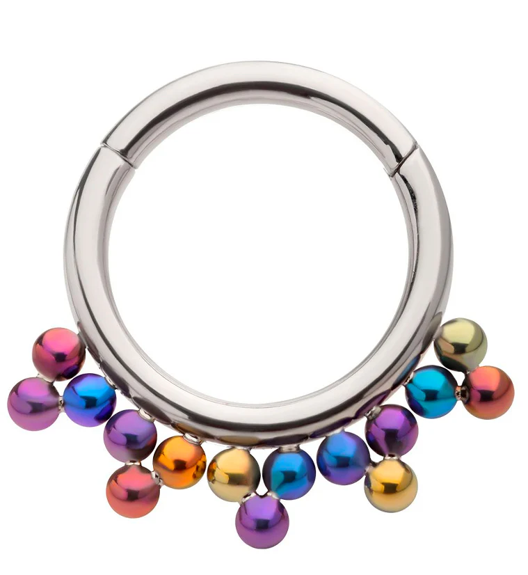 Drip Rainbow Anodized Bead Titanium Hinged Segment Ring - Mrs Treak