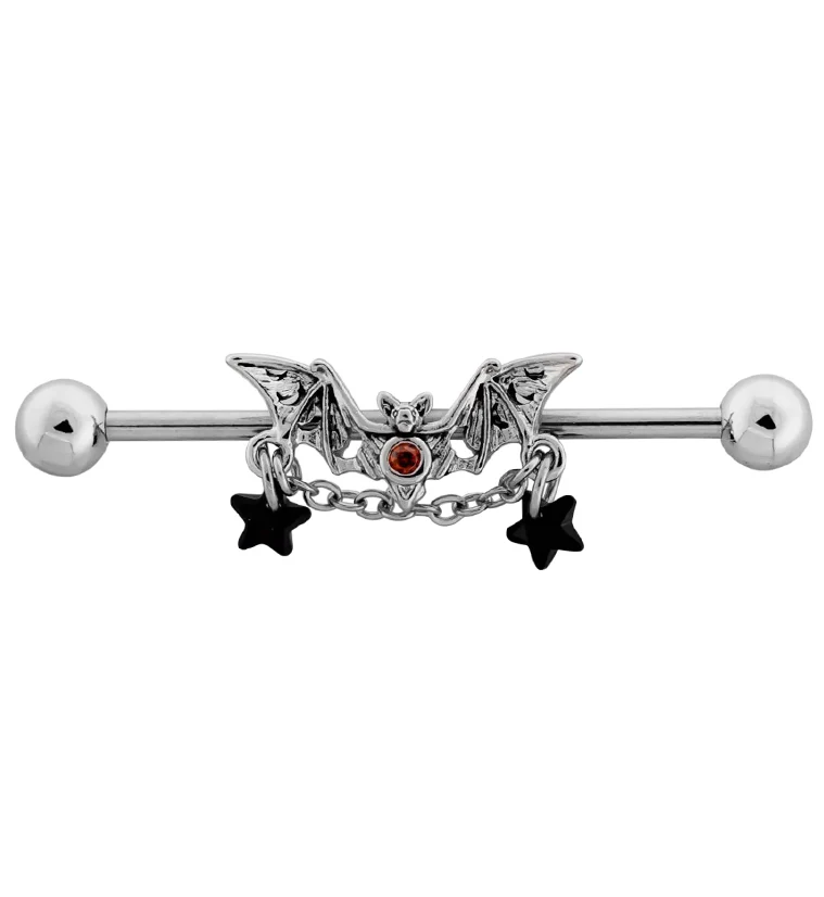 Bat Chain Dangle Black Opalite Star Stainless Steel Industrial Barbell - Mrs Treak