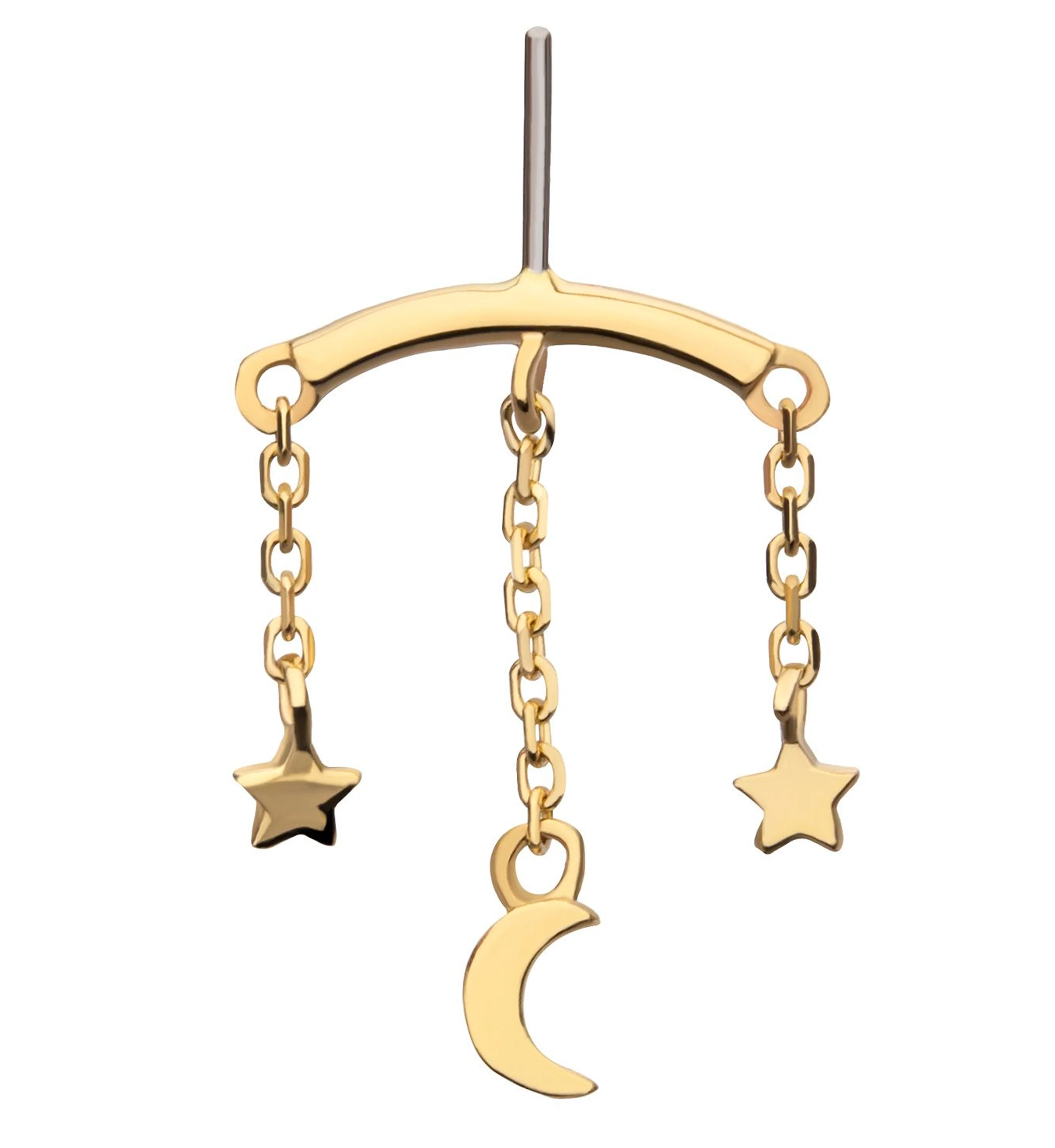 14kt Gold Hidden Curved Bar Half Moon And Stars Dangle Threadless Top - Mrs Treak