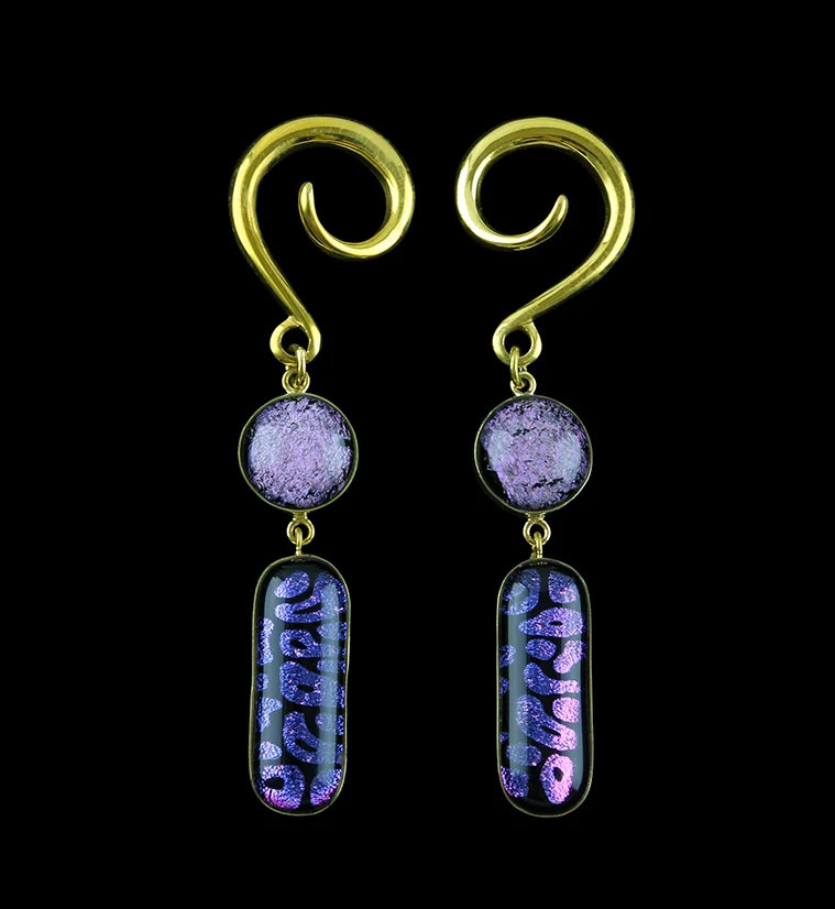 Purple Double Dichroic Plane Glass Brass Ear Weights - Mrs Treak