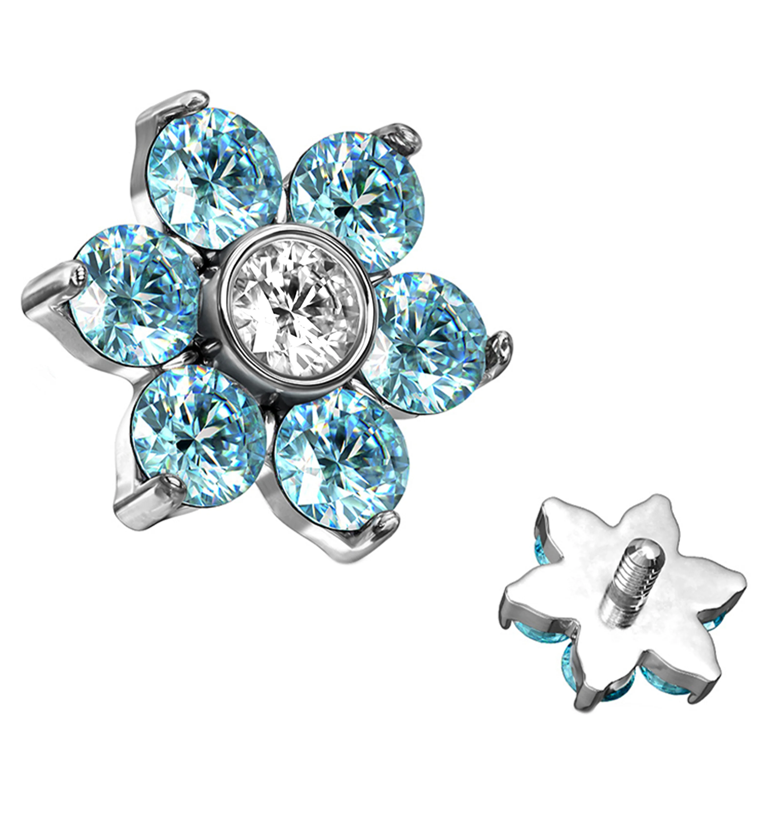 Aqua CZ Floret Titanium Internally Threaded Top - Mrs Treak