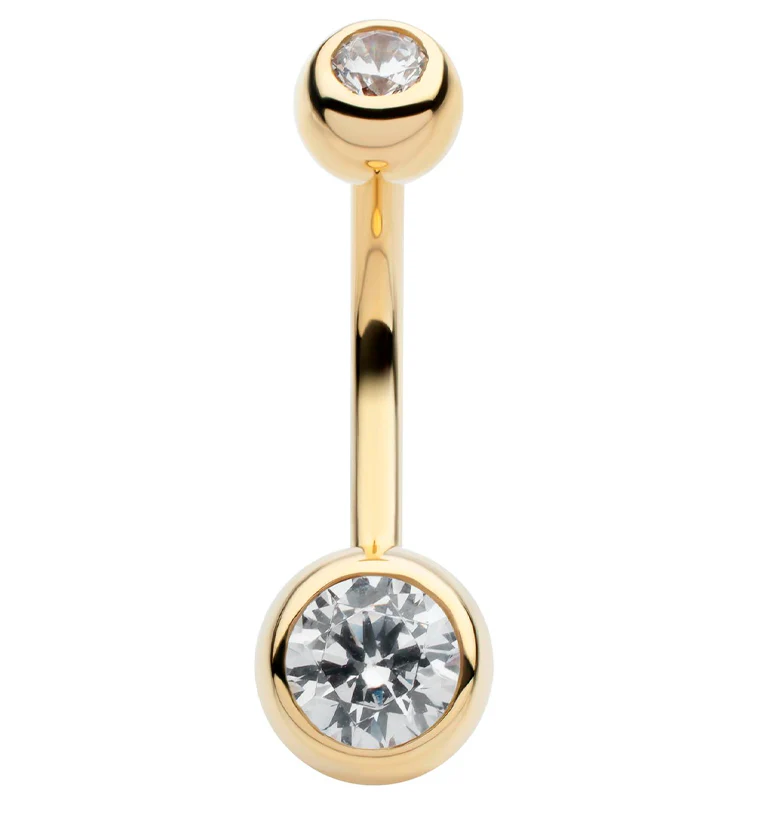 14kt Gold Bezel Clear CZ Internally Threaded Belly Button Ring - Mrs Treak