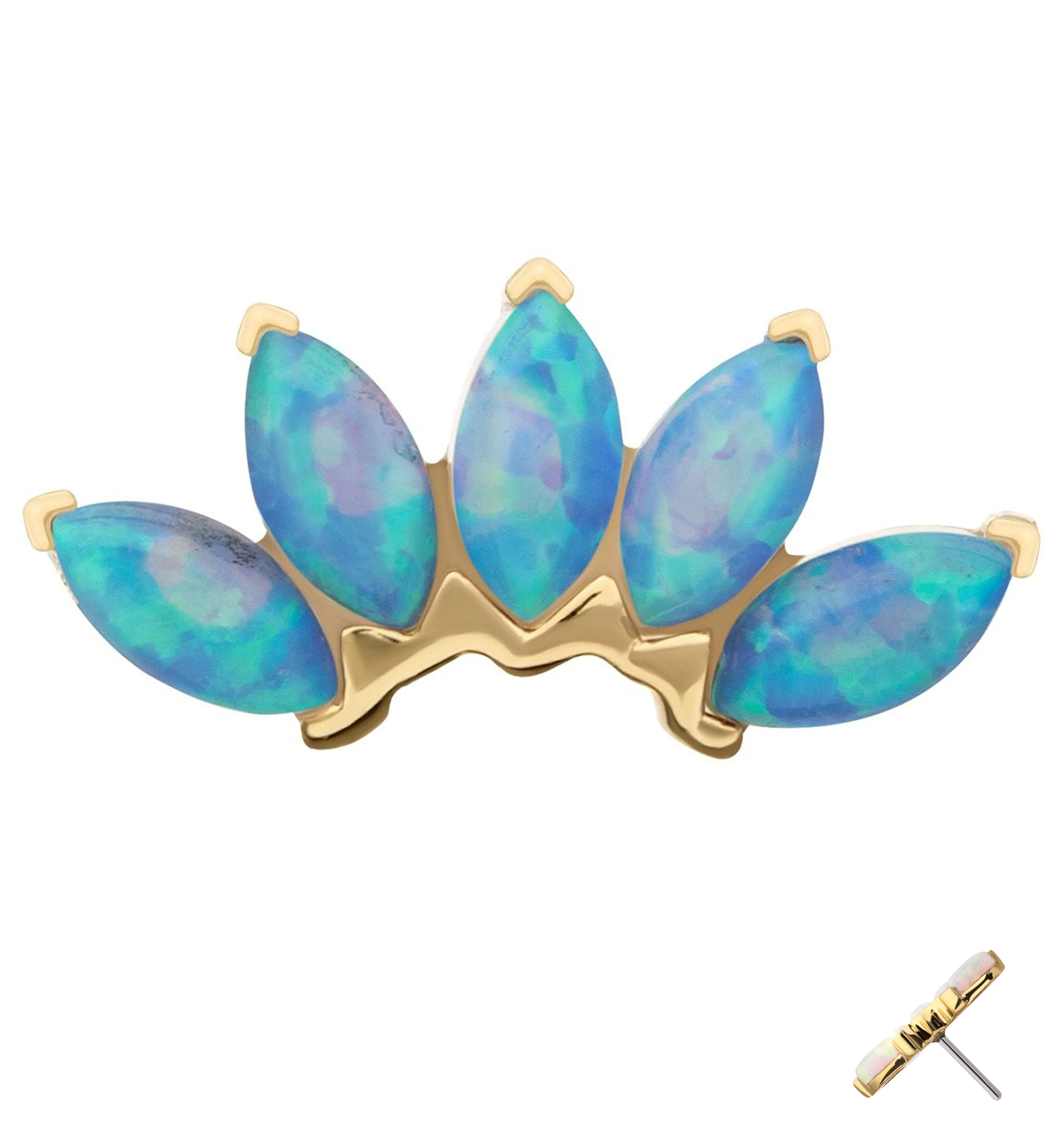 14kt Gold Half Crown Blue Opalite Threadless Top - Mrs Treak