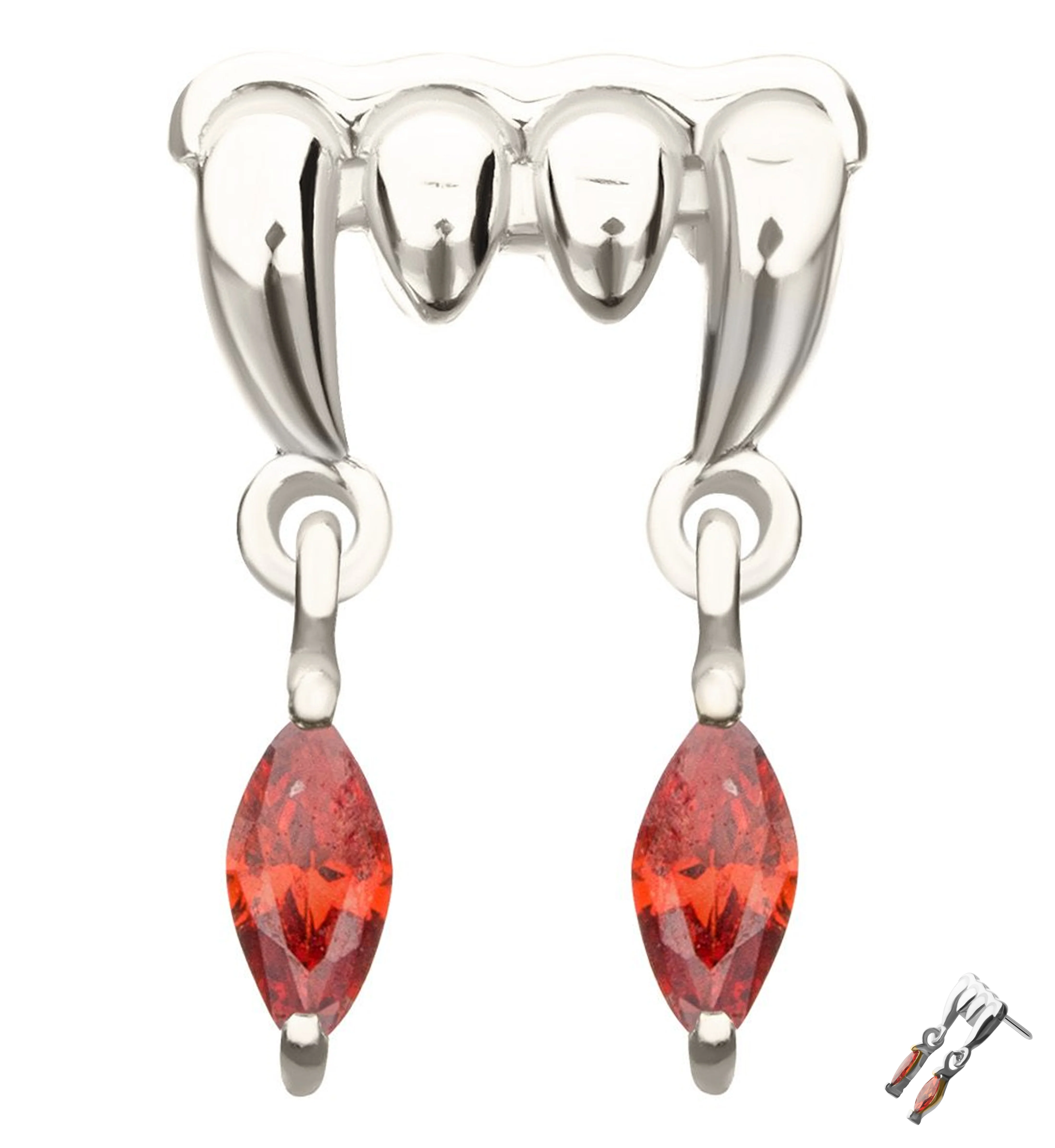 14kt White Gold Fang Garnet CZ Drip Threadless Top - Mrs Treak