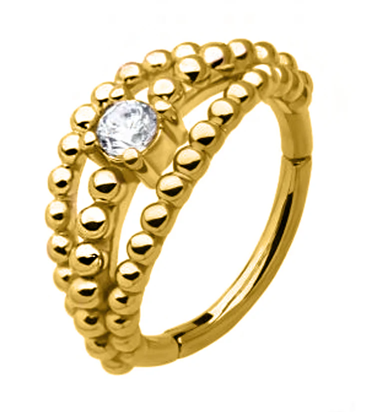 Gold PVD Triple Stacked Bead CZ Hinged Segment Ring - Mrs Treak