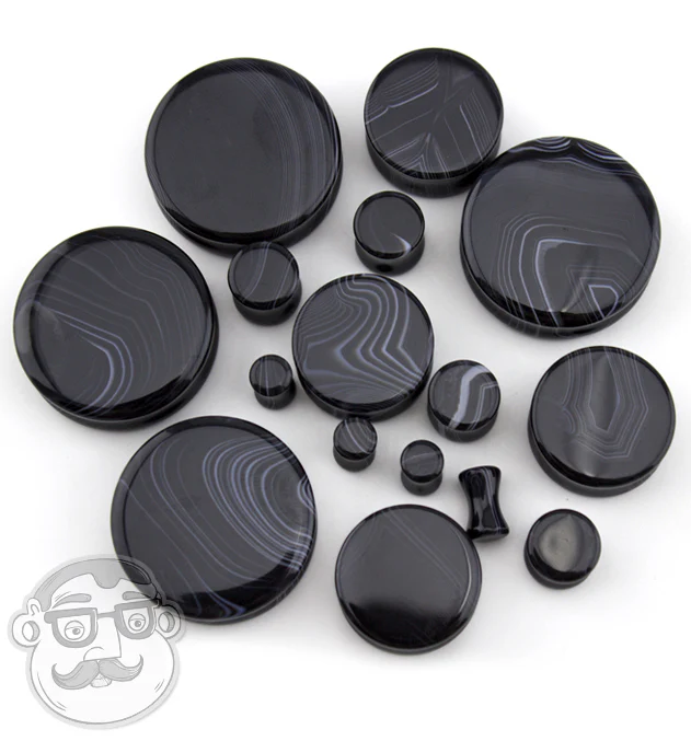 Black Line Agate Stone Plugs - Mrs Treak