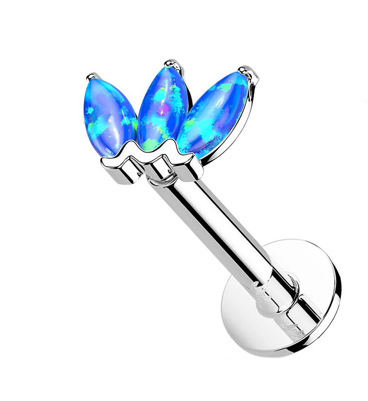 14kt White Gold Empress Triple Blue Opalite Threadless Labret - Mrs Treak