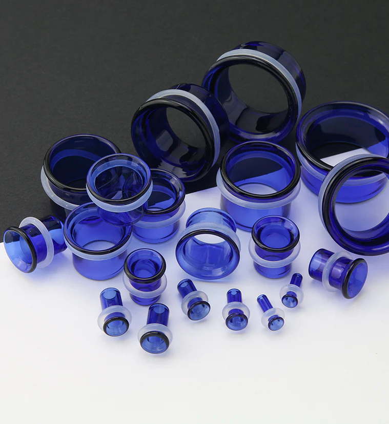 Blue Glass Single Flare Tunnels - Mrs Treak