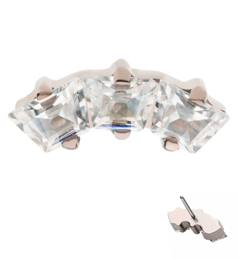 Triple Trapezoid Arch Clear CZ Threadless Titanium Top - Mrs Treak