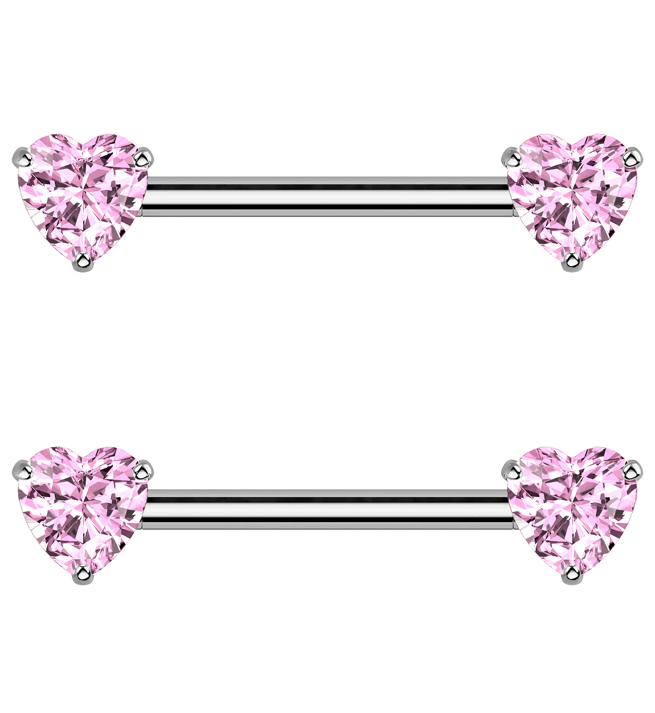 Pink Heart CZ Threadless Titanium Nipple Barbell - Mrs Treak