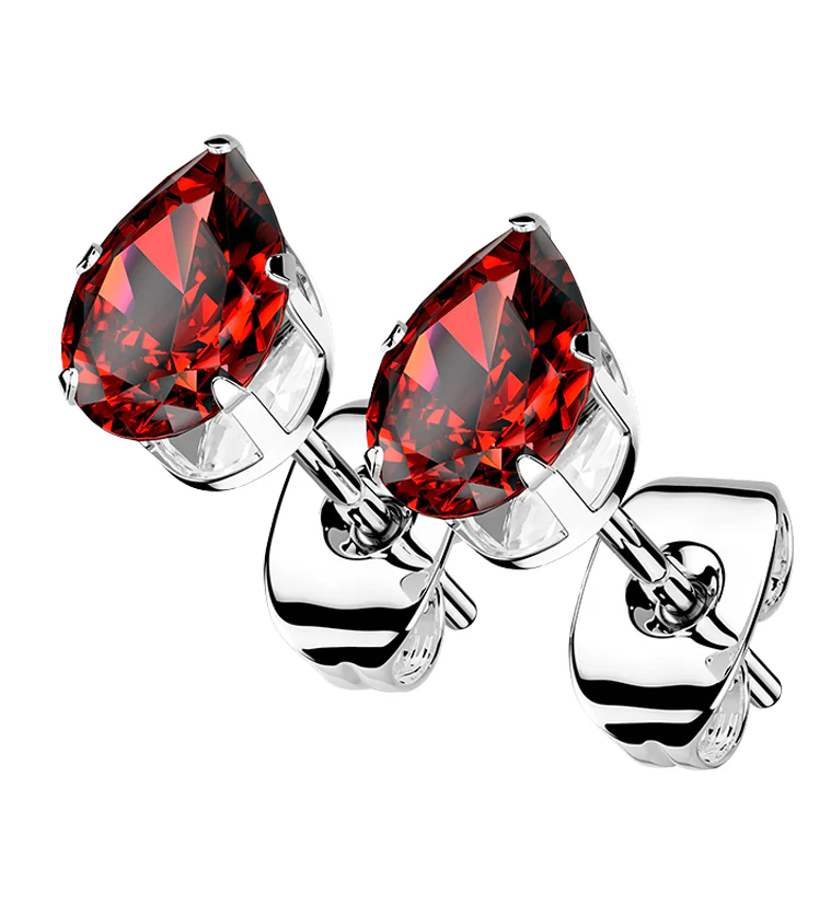 Red Teardrop CZ Stainless Steel Earrings - Mrs Treak