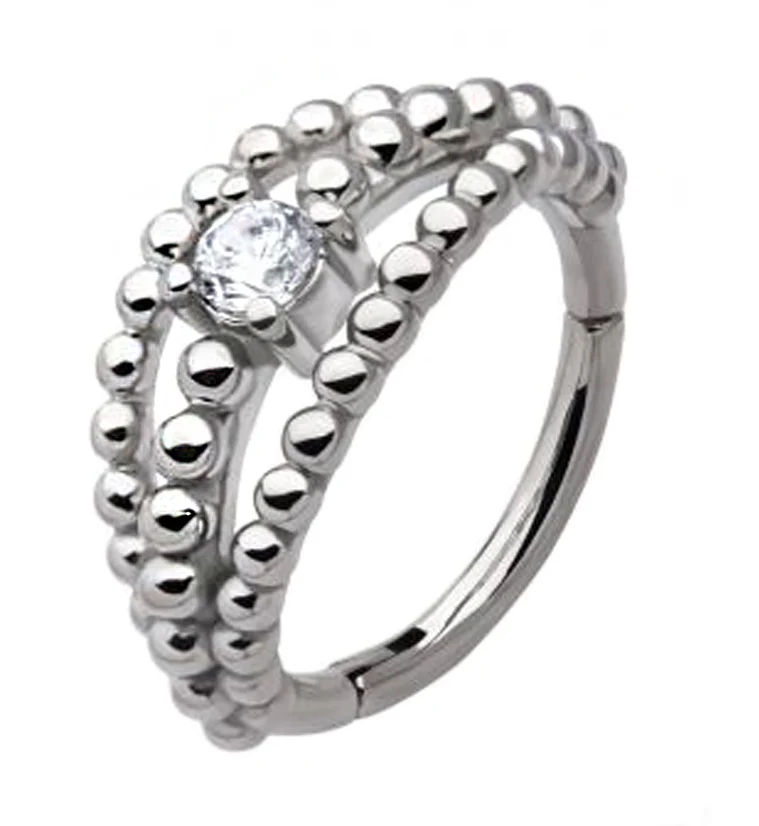 Triple Stacked Bead CZ Hinged Segment Ring - Mrs Treak