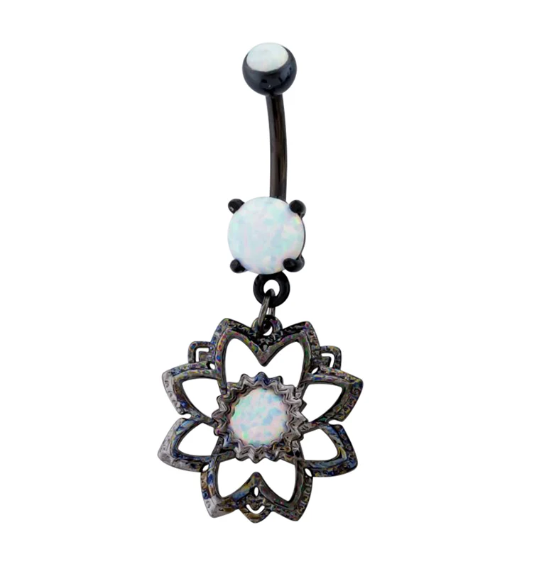 Black PVD Opal Mandala Dangle Belly Button Ring - Mrs Treak