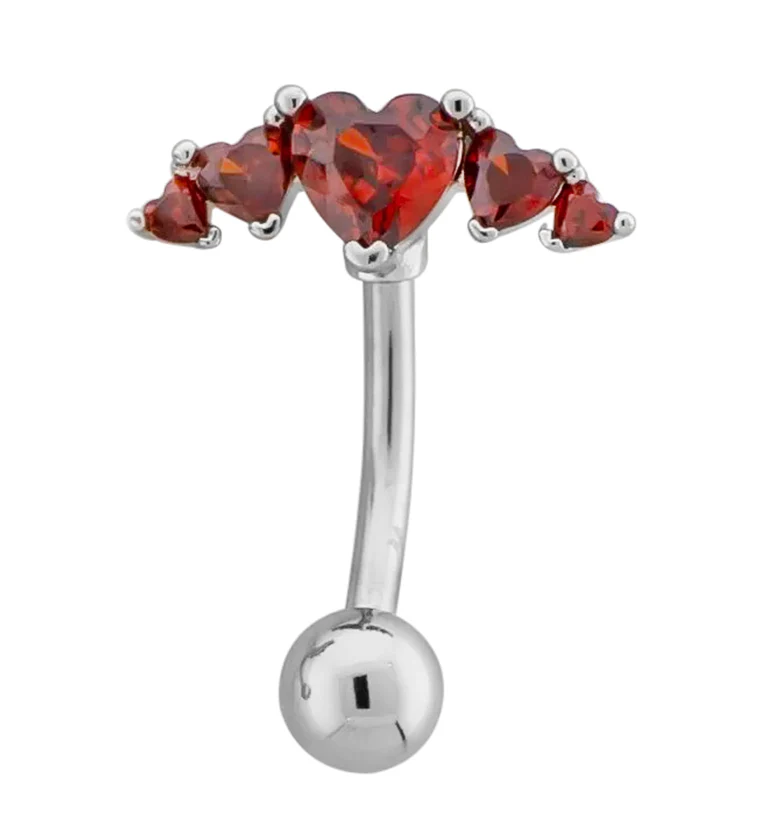 Heart Arc Red CZ Stainless Steel Belly Button Ring - Mrs Treak