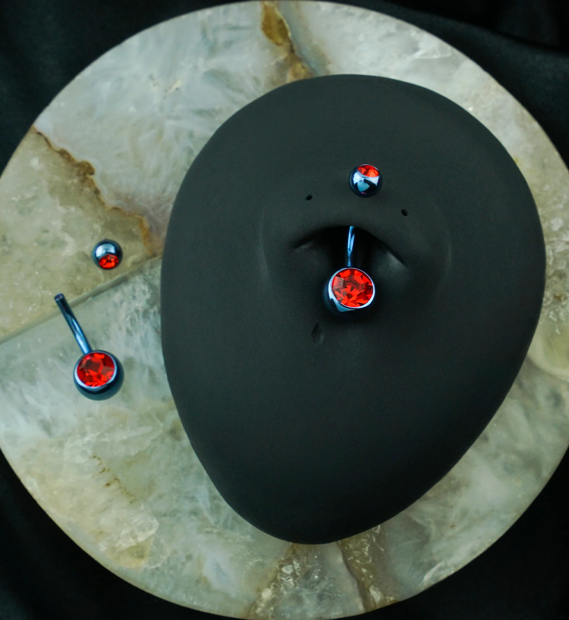 Blue Anodized Faceted Red CZ Internally Threaded Titanium Belly Button Ring - Mrs Treak