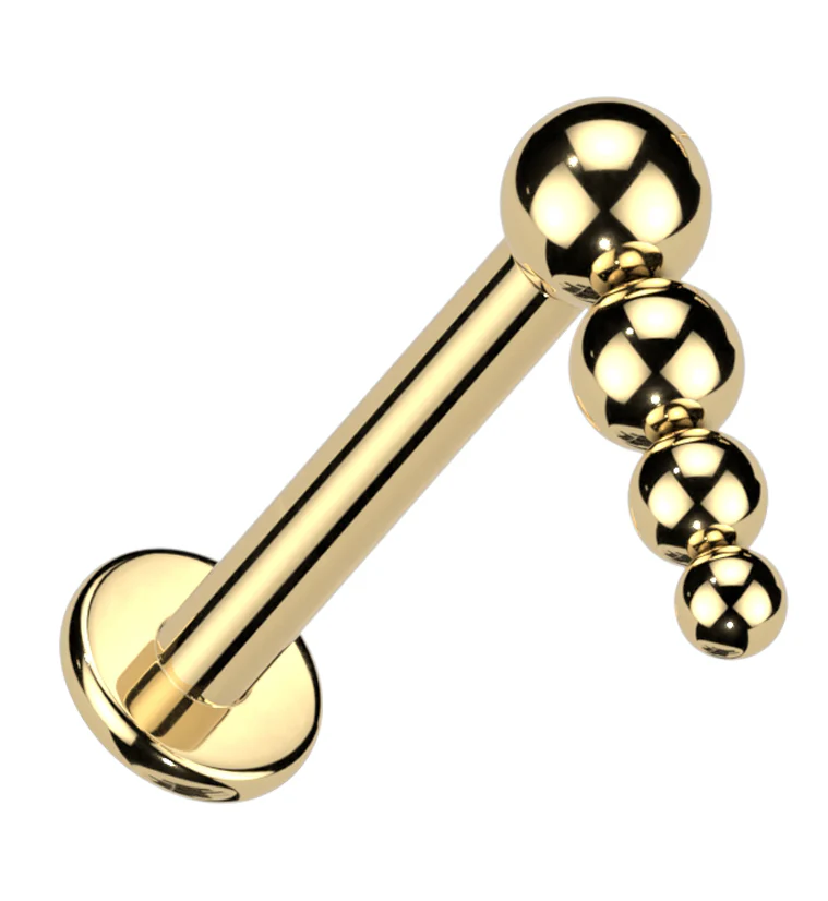 Gold PVD Drop Line Beaded Titanium Internally Threaded Labret - Mrs Treak