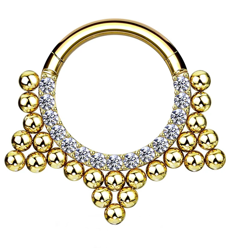 Arena Gold PVD Triple Cluster Bead CZ Hinged Segment Hoop Ring - Mrs Treak