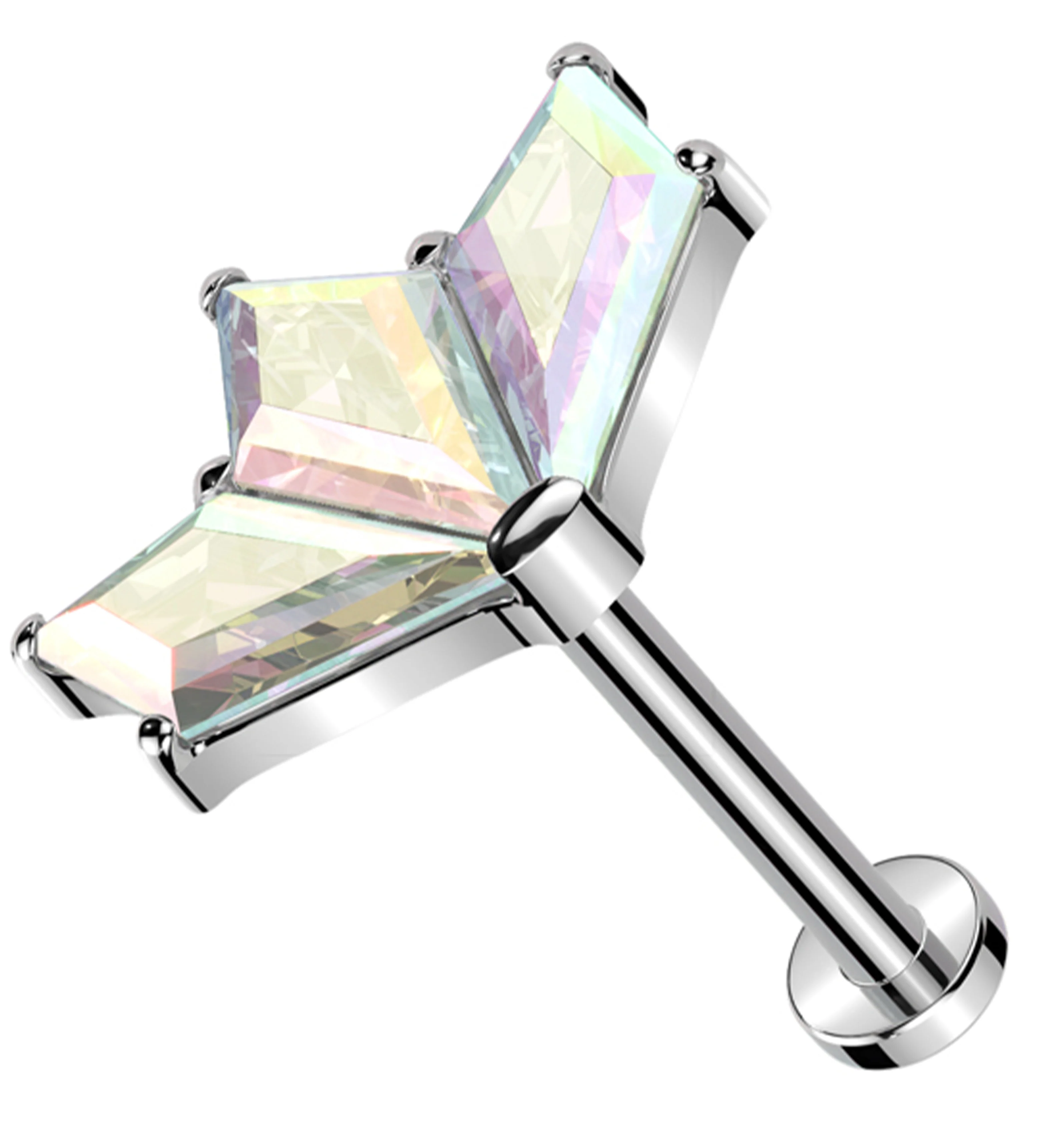 Triple Poly Rainbow Aurora CZ Titanium Threadless Labret - Mrs Treak