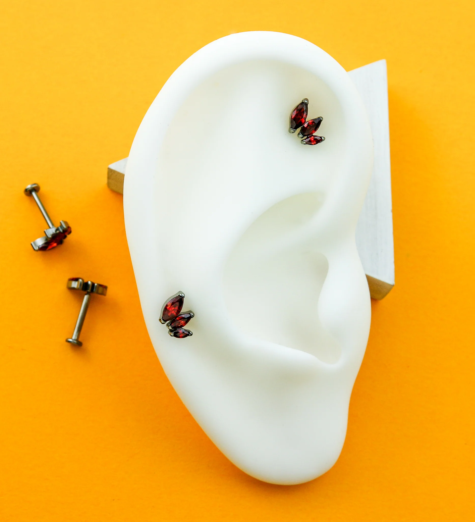 Triple Marquise Red CZ Titanium Threadless Labret - Mrs Treak