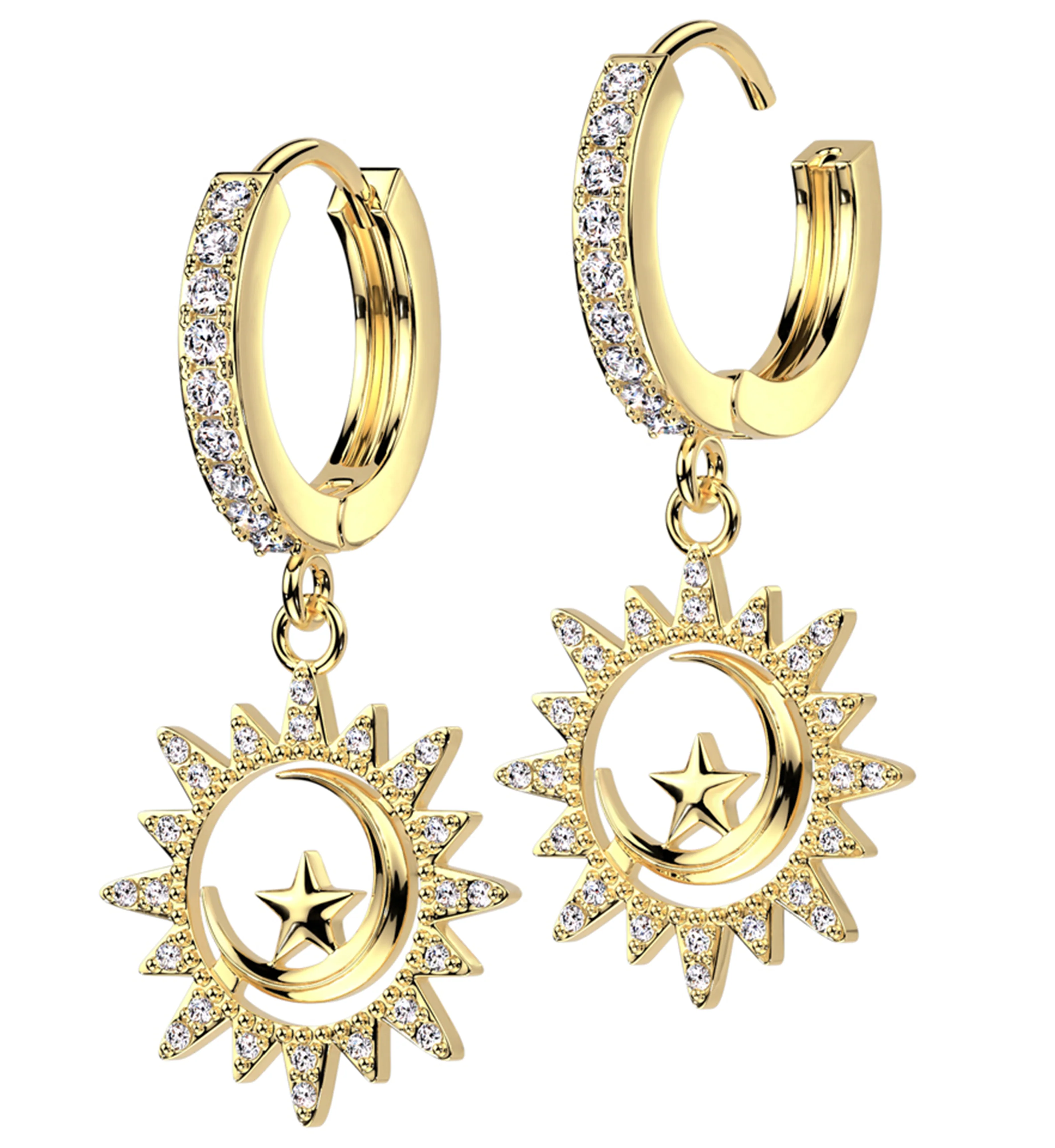 Gold PVD Celestial CZ Stainless Steel Hoop Earrings - Mrs Treak