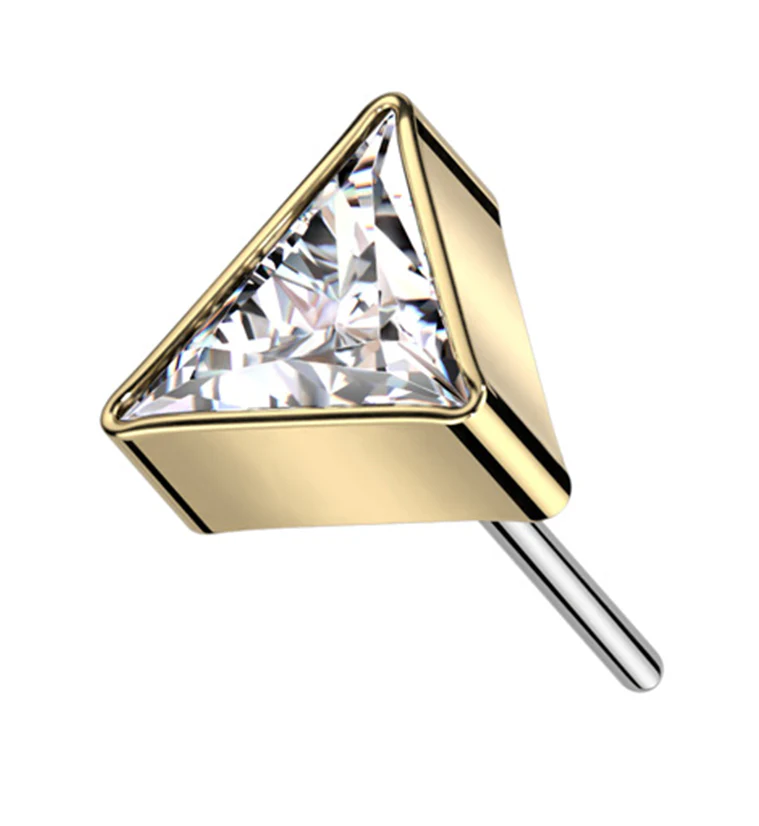 Gold PVD Triangle Clear CZ Threadless Titanium Top - Mrs Treak