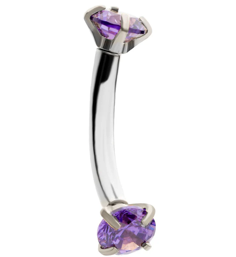 Amethyst CZ Prong Set Stainless Steel Curved Barbell - Mrs Treak