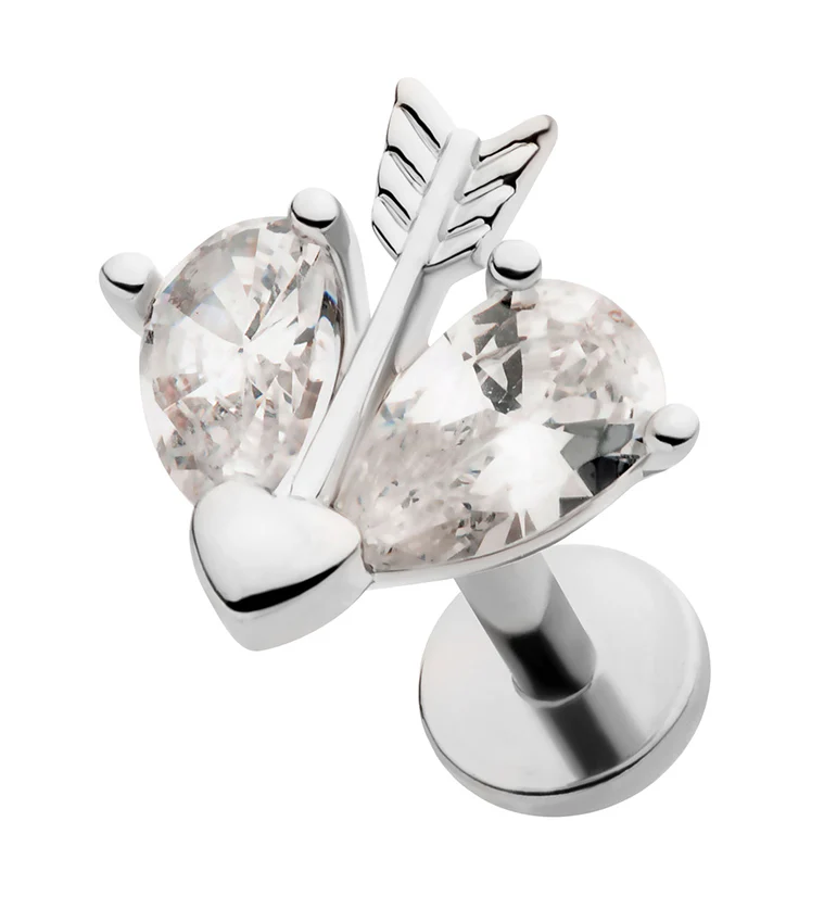 Arrow Heart CZ Stainless Steel Threadless Labret - Mrs Treak