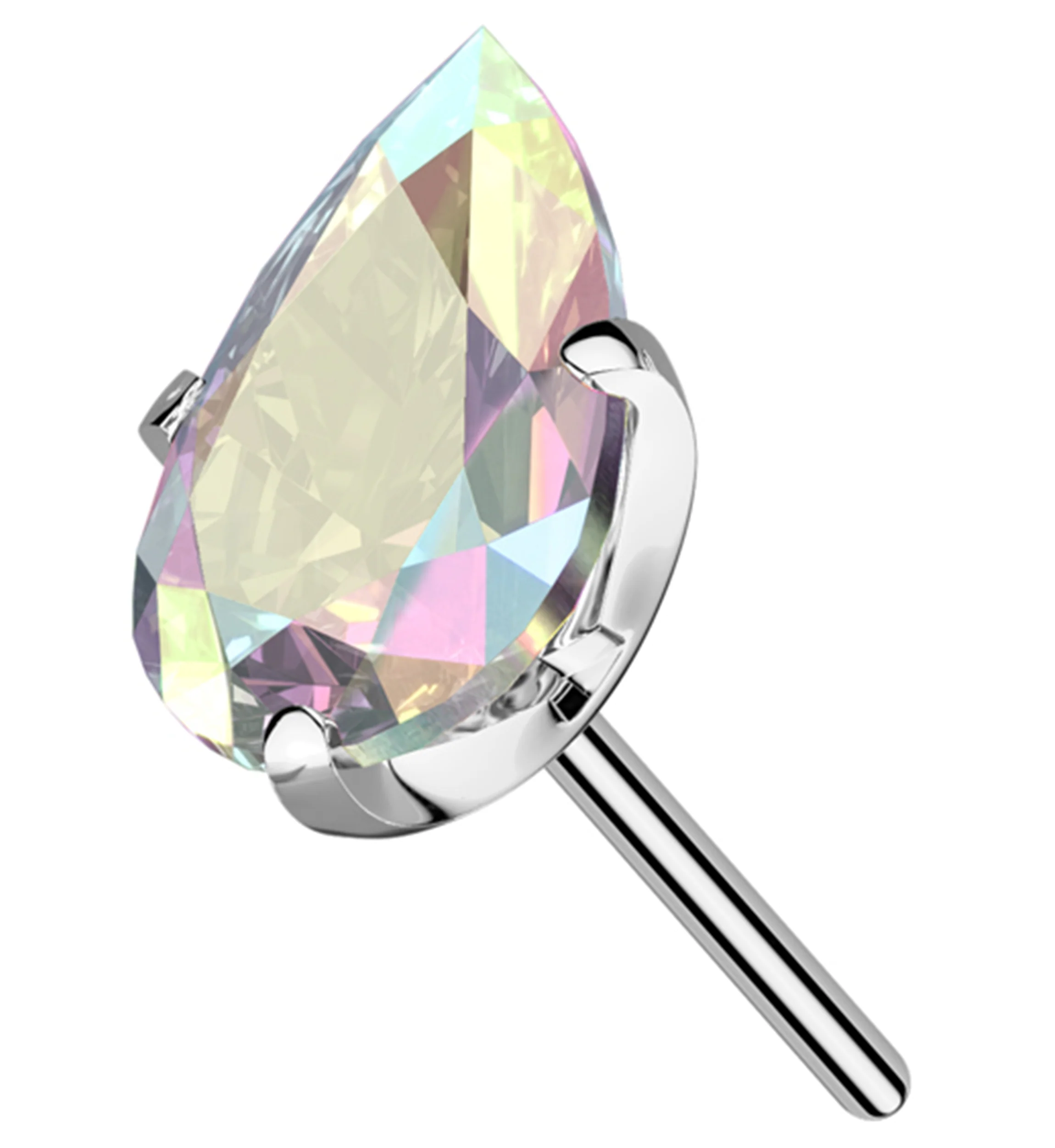 Prong Teardrop Rainbow Aurora CZ Titanium Threadless Top - Mrs Treak