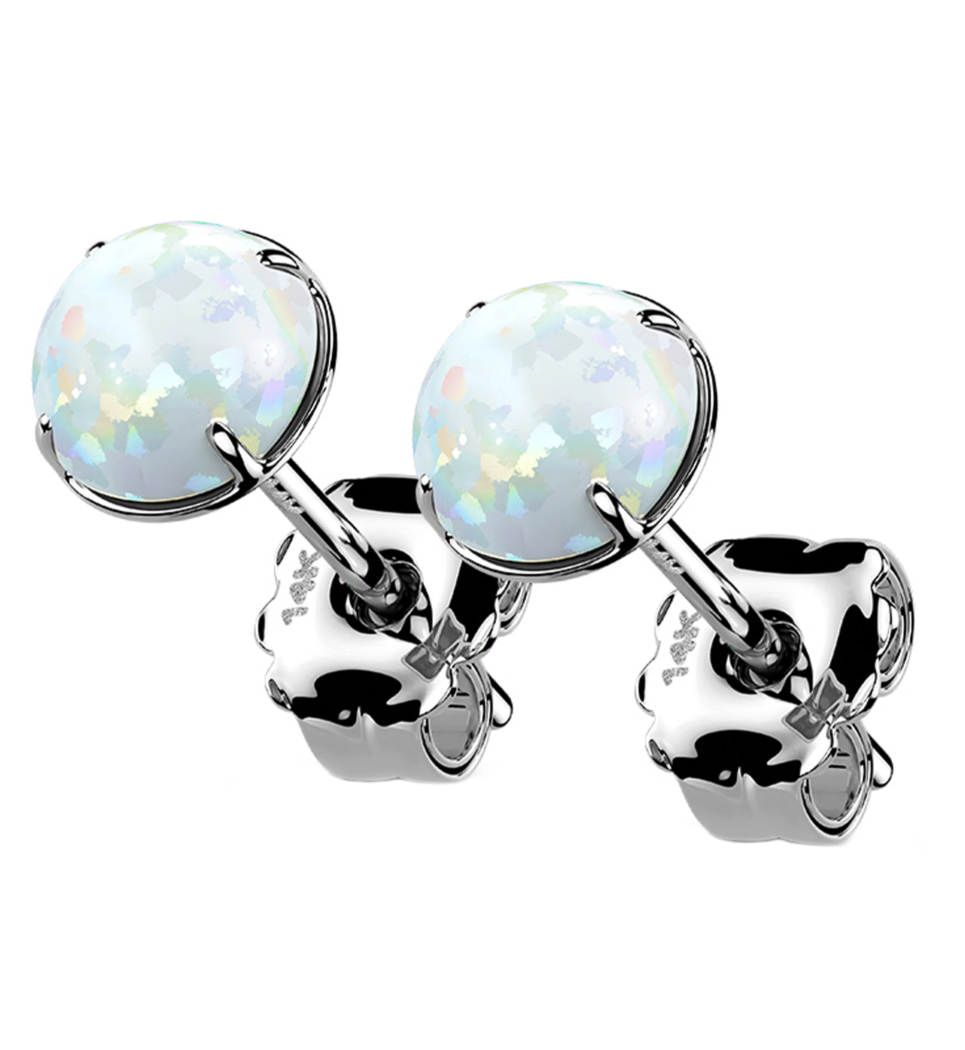 14kt White Gold Prong Set White Opalite Earrings - Mrs Treak