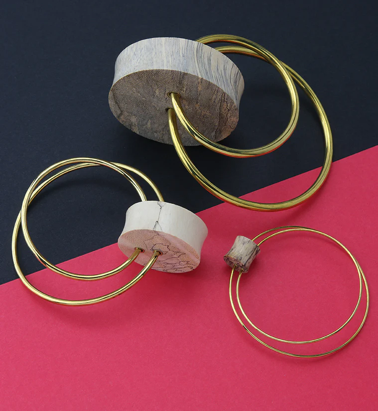 Tamarind Wood Plugs With Bronze Double Hoops - Mrs Treak