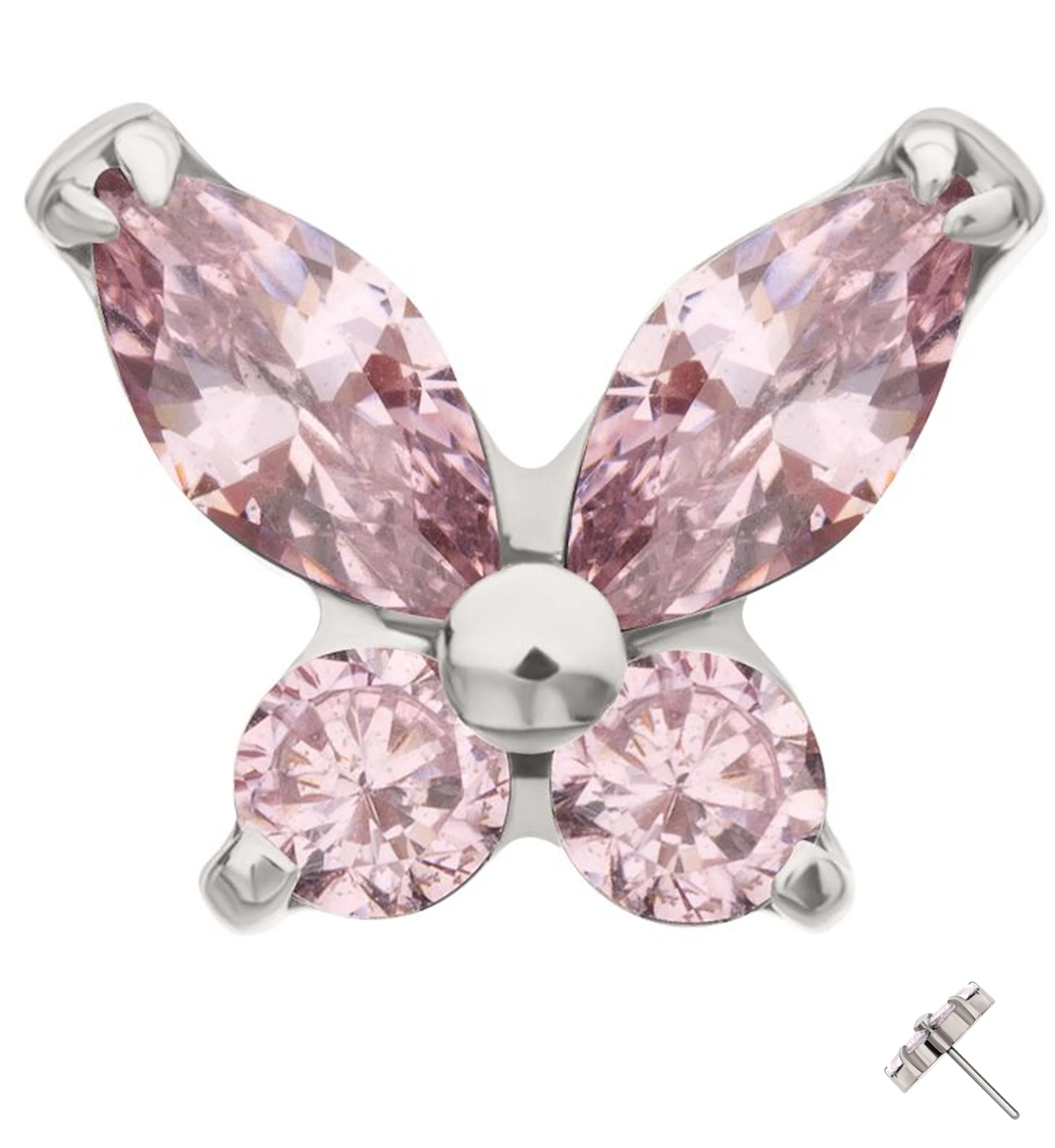 Mini Butterfly Pink CZ Titanium Threadless Top - Mrs Treak