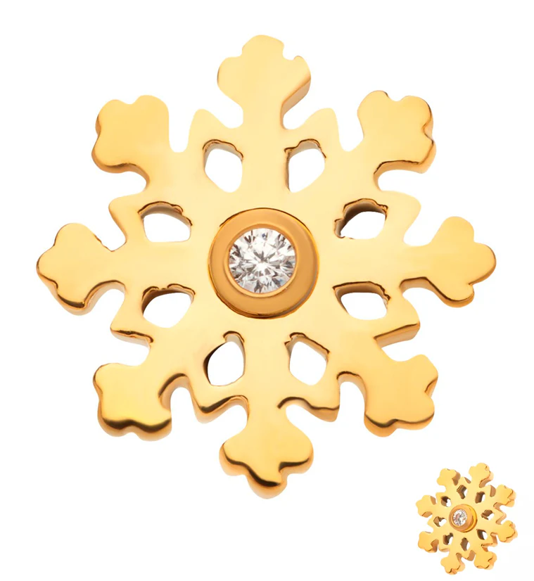 24kt Gold PVD Snowflake Clear CZ Threadless Titanium Top - Mrs Treak