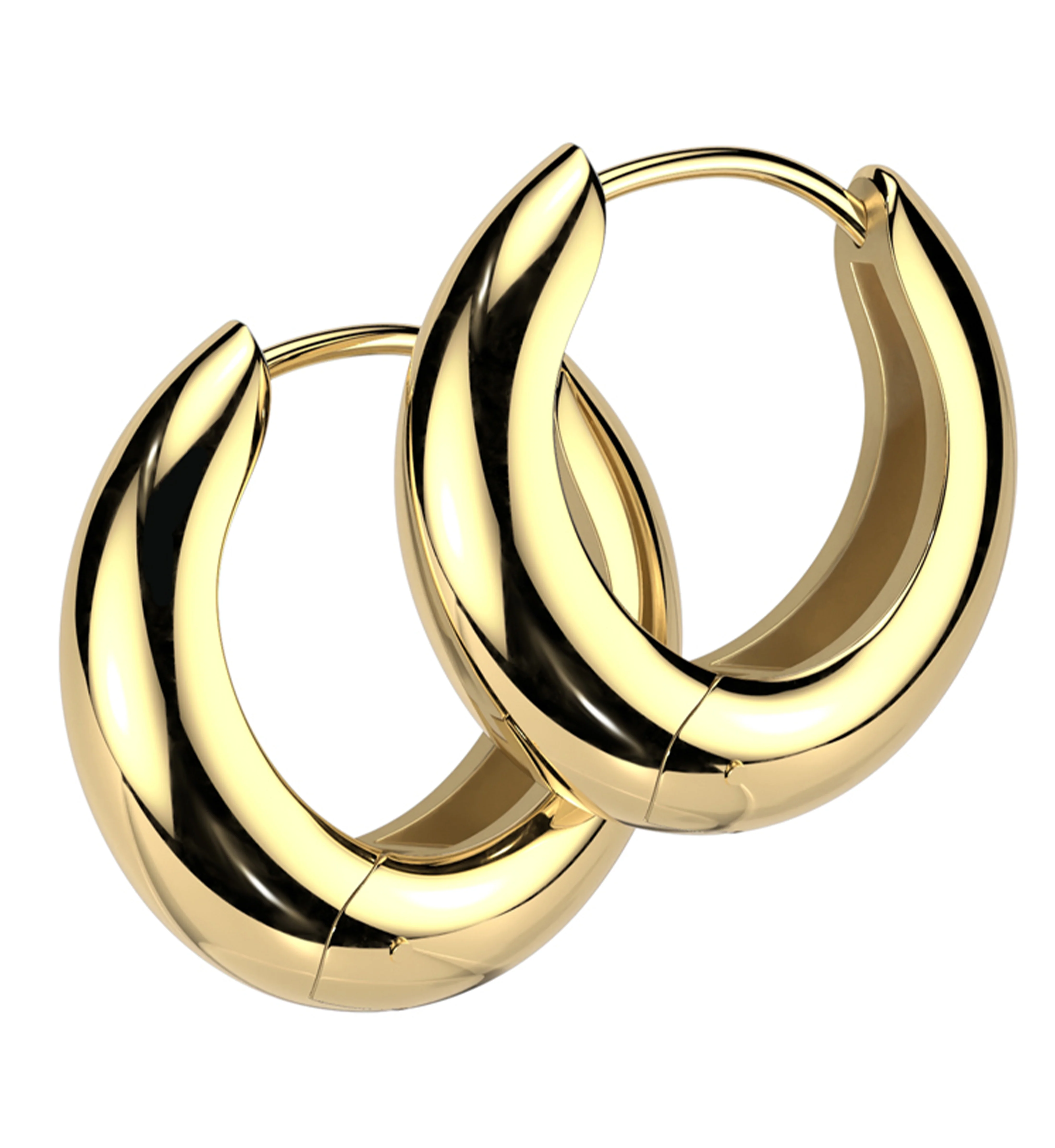 Gold PVD Thick Hoop Stainless Steel Hinged Earrings - Mrs Treak